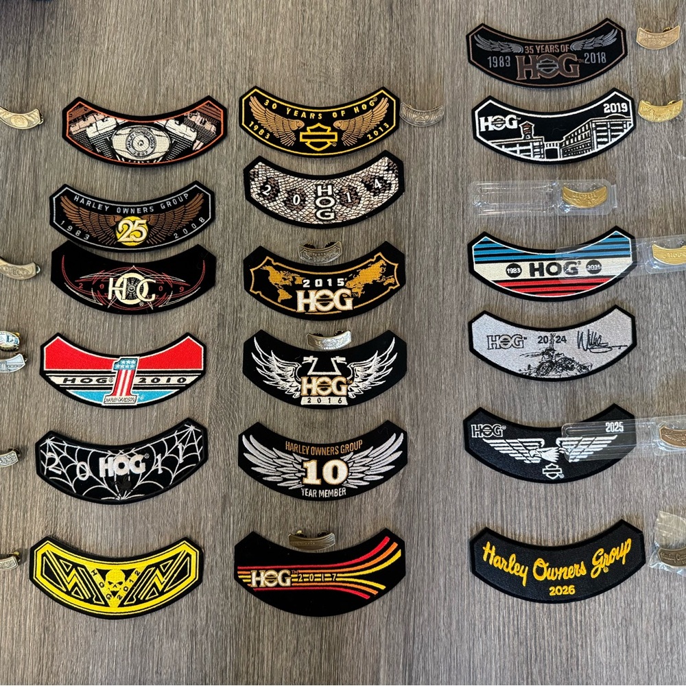 🏍️ Harley-Davidson H.O.G. Patch & Pin Collection (2007–2026)-Nearly Complete Set